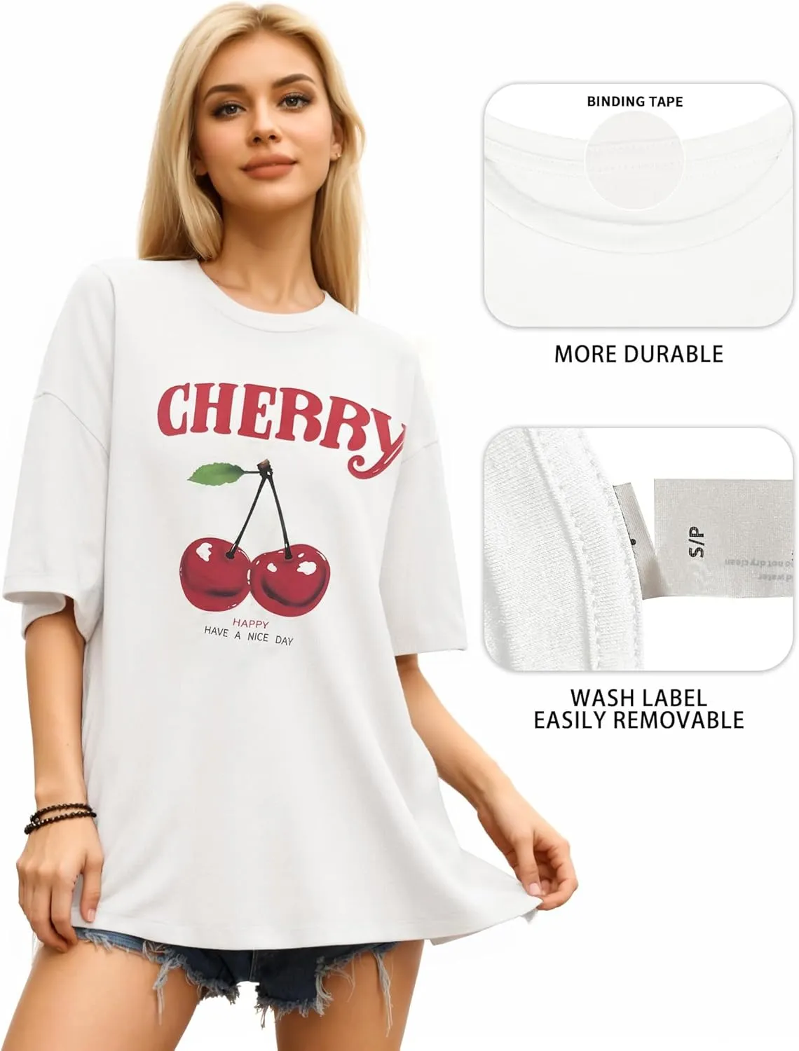 MANGOPOP Women's Oversized T Shirts Short Sleeve Crewneck Loose Fit Tops Summer Basic Tee