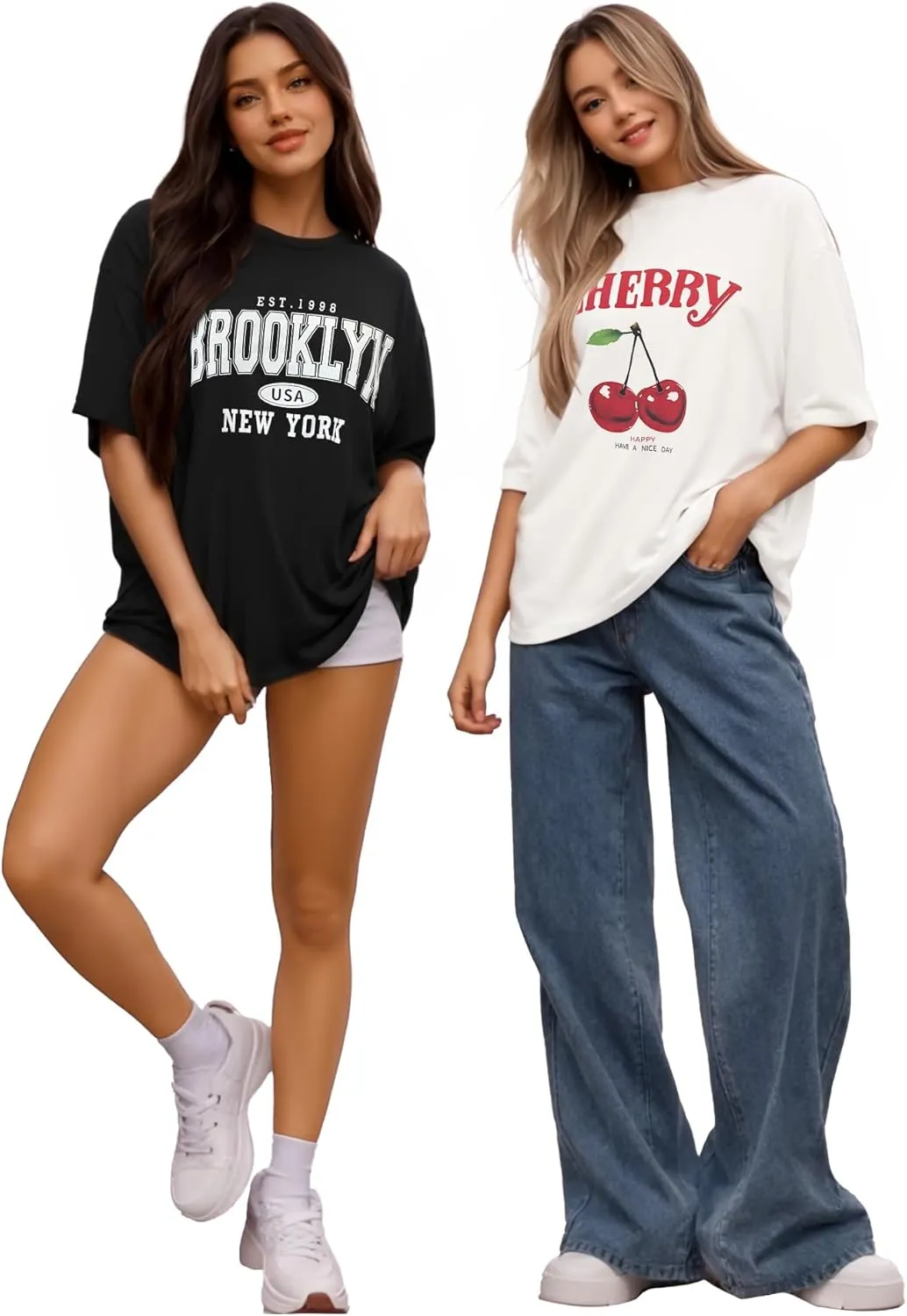 MANGOPOP Women's Oversized T Shirts Short Sleeve Crewneck Loose Fit Tops Summer Basic Tee