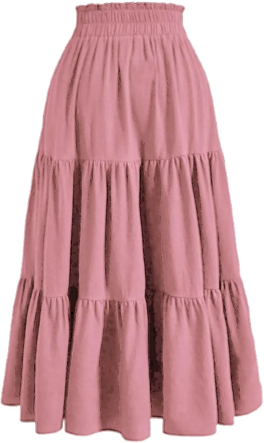 Maxi Skirt for Women Long Drawstring High Elastic Waist Ruffles A-Line Loose Solid Color Casual Midi Skirts Loungewear