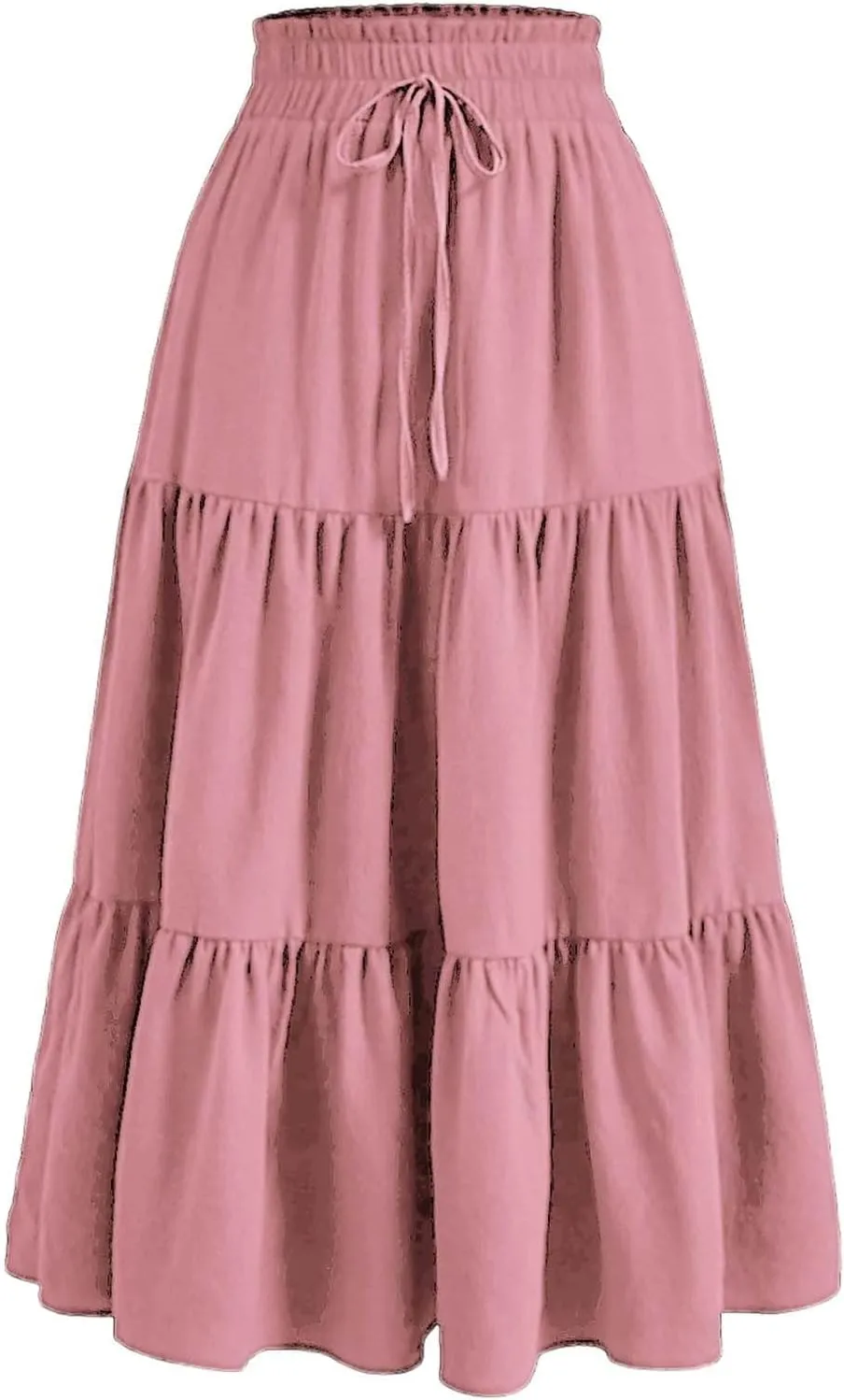 Maxi Skirt for Women Long Drawstring High Elastic Waist Ruffles A-Line Loose Solid Color Casual Midi Skirts Loungewear