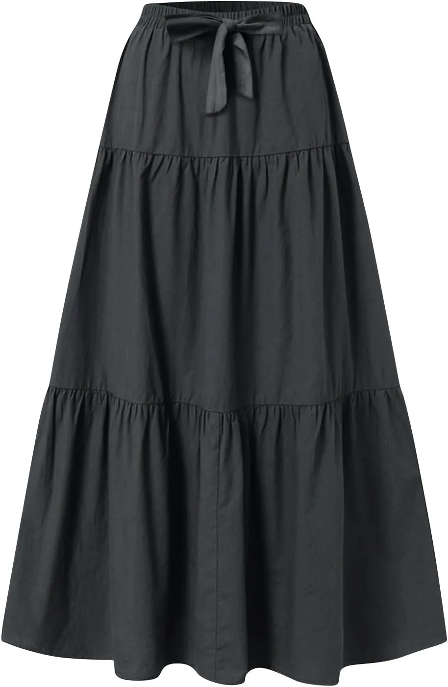 Maxi Skirt for Women Summer Drawstring High Waisted Aline Skirts Swing Tiered Ruffle Long Beach Skirt (S-2Xl)