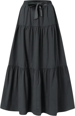 Maxi Skirt for Women Summer Drawstring High Waisted Aline Skirts Swing Tiered Ruffle Long Beach Skirt (S-2Xl)