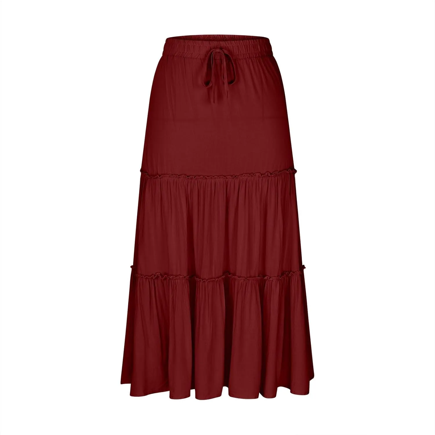 Maxi Skirts for Women Flowy Ruffle Skirts Long Boho Skirts Drawstring Elastic Wasited Skirts Beach Vacation Clothes