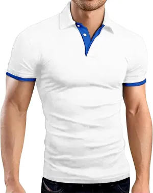 Men Polo Shirt Slim Fit Short Sleeve Cotton Golf Shirt Solid Performance Casual T-Shirts Lapel Collared Work Shirts
