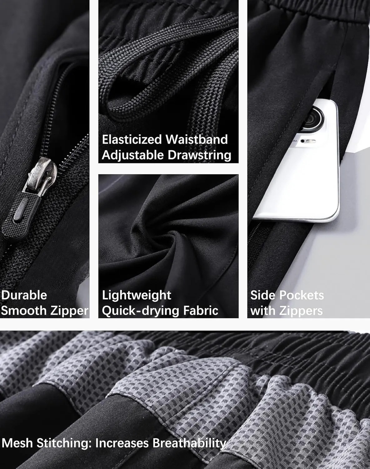 Men's Athletic Shorts Quick Dry Running Shorts with Zippered Pockets Performance Gym Lightweight Shorts