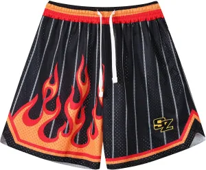 Men's Basketball Shorts Flame Design Gym Athletic Shorts with Pockets