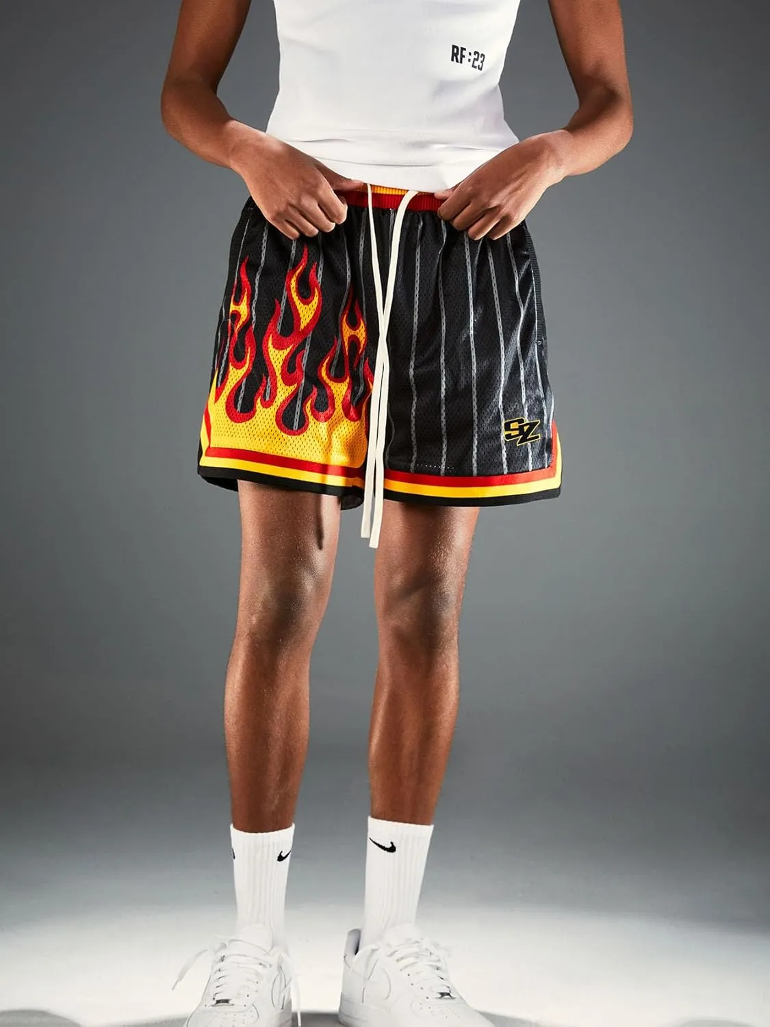 Men's Basketball Shorts Flame Design Gym Athletic Shorts with Pockets