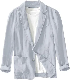 Men's Blazer Jacket Casual Cotton Linen Sports Coats Outwear Regular Fit Two Buttons Unlined Herringbone Suit Jackets