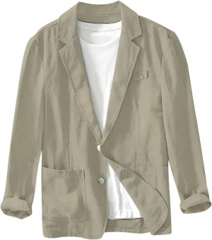Men's Blazer Jacket Casual Cotton Linen Sports Coats Outwear Regular Fit Two Buttons Unlined Herringbone Suit Jackets