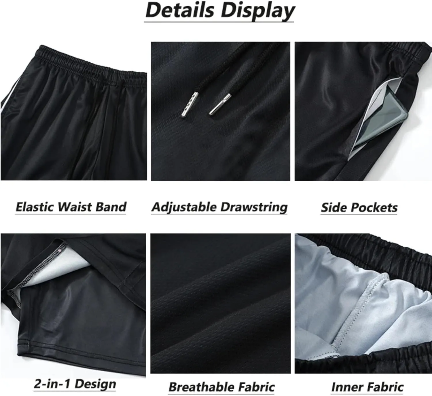 Mens Boy 2 in 1 Workout Running Shorts Quick Dry Lightweight Gym Athletic Training Shorts