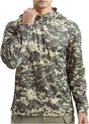 Mens Breathable Sun Shirt UPF 50  Outdoor Camo Hooded Fishing Hiking Shirts Summer Quick Dry Long Sleeve Sun Hoodies