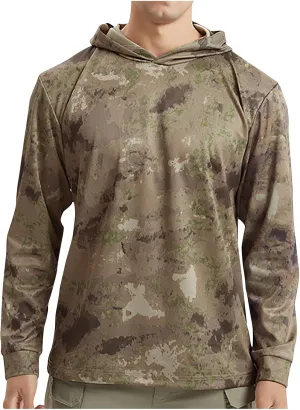 Mens Breathable Sun Shirt UPF 50  Outdoor Camo Hooded Fishing Hiking Shirts Summer Quick Dry Long Sleeve Sun Hoodies