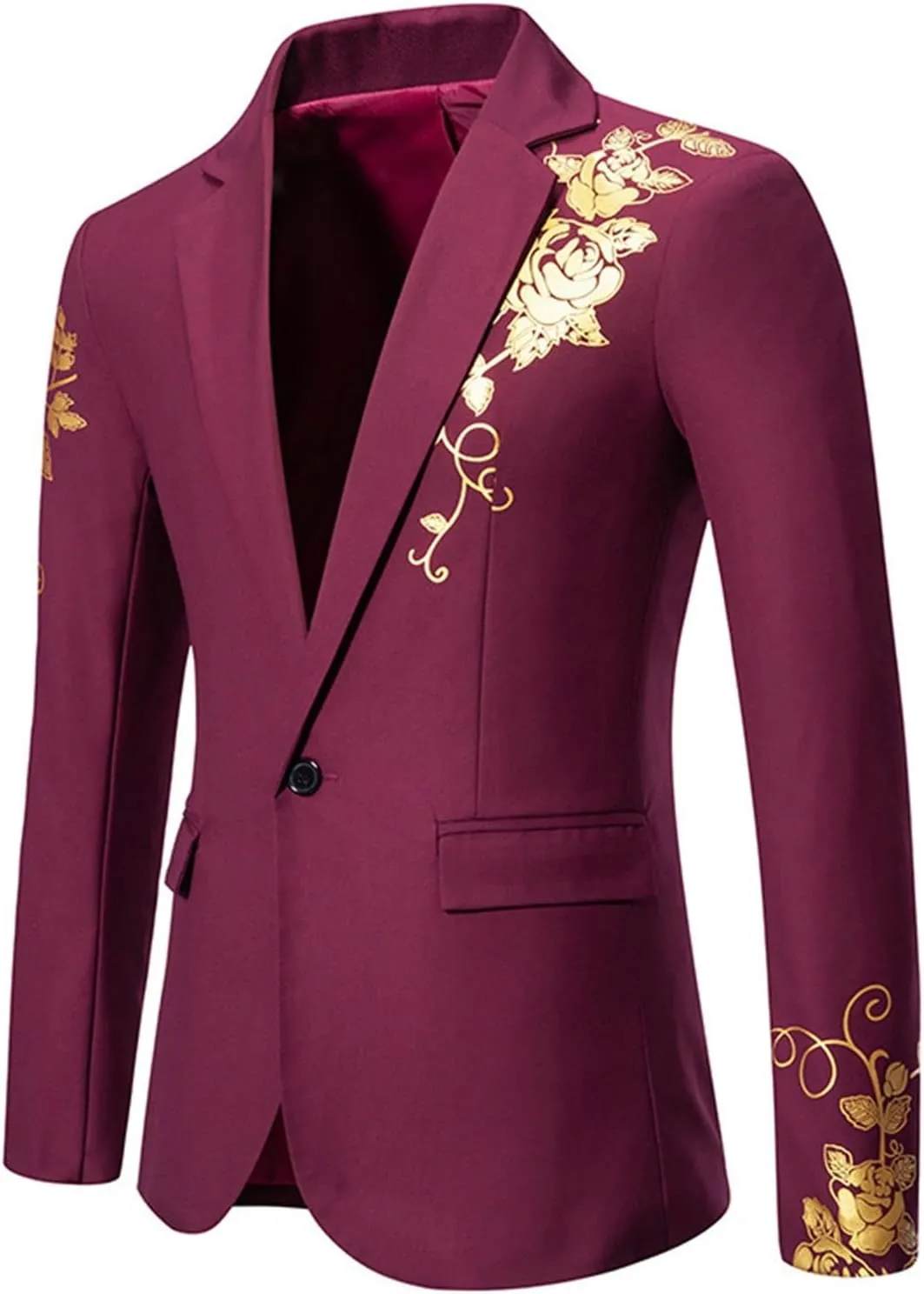 Mens Bronze Print Blazer Long Sleeve One Button Elegant Slim Fit Work Suit Business Wedding Groom Prom Jackets with Pocket