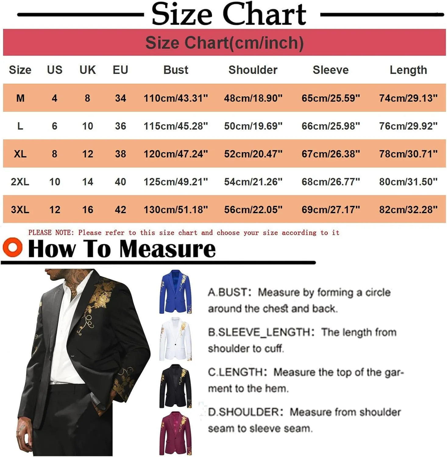 Mens Bronze Print Blazer Long Sleeve One Button Elegant Slim Fit Work Suit Business Wedding Groom Prom Jackets with Pocket