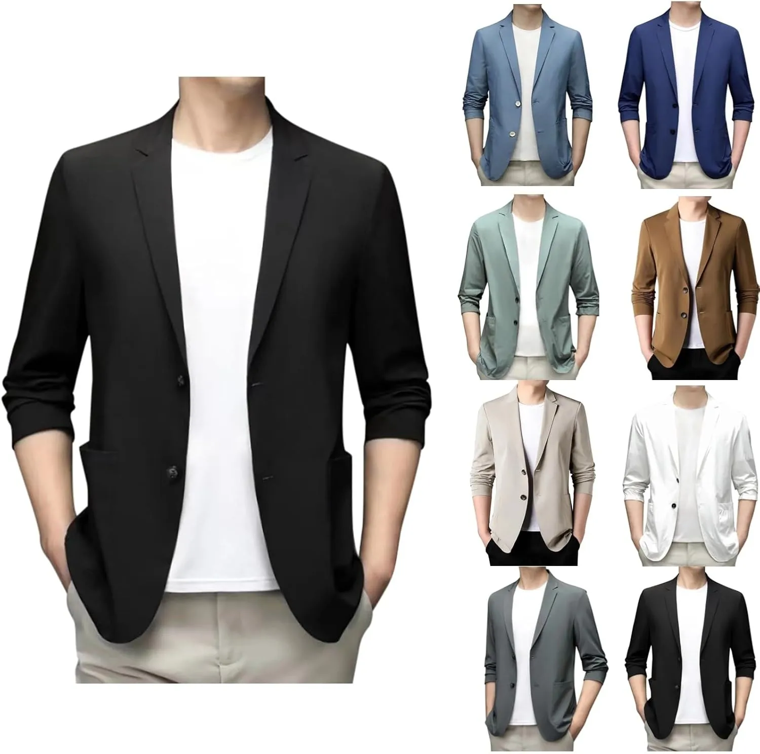 Men's Casual Blazer Suit Jackets Button Lightweight Unlined Sport Coat Spring Summer Suit Casual Stretch Slim Fit Suit