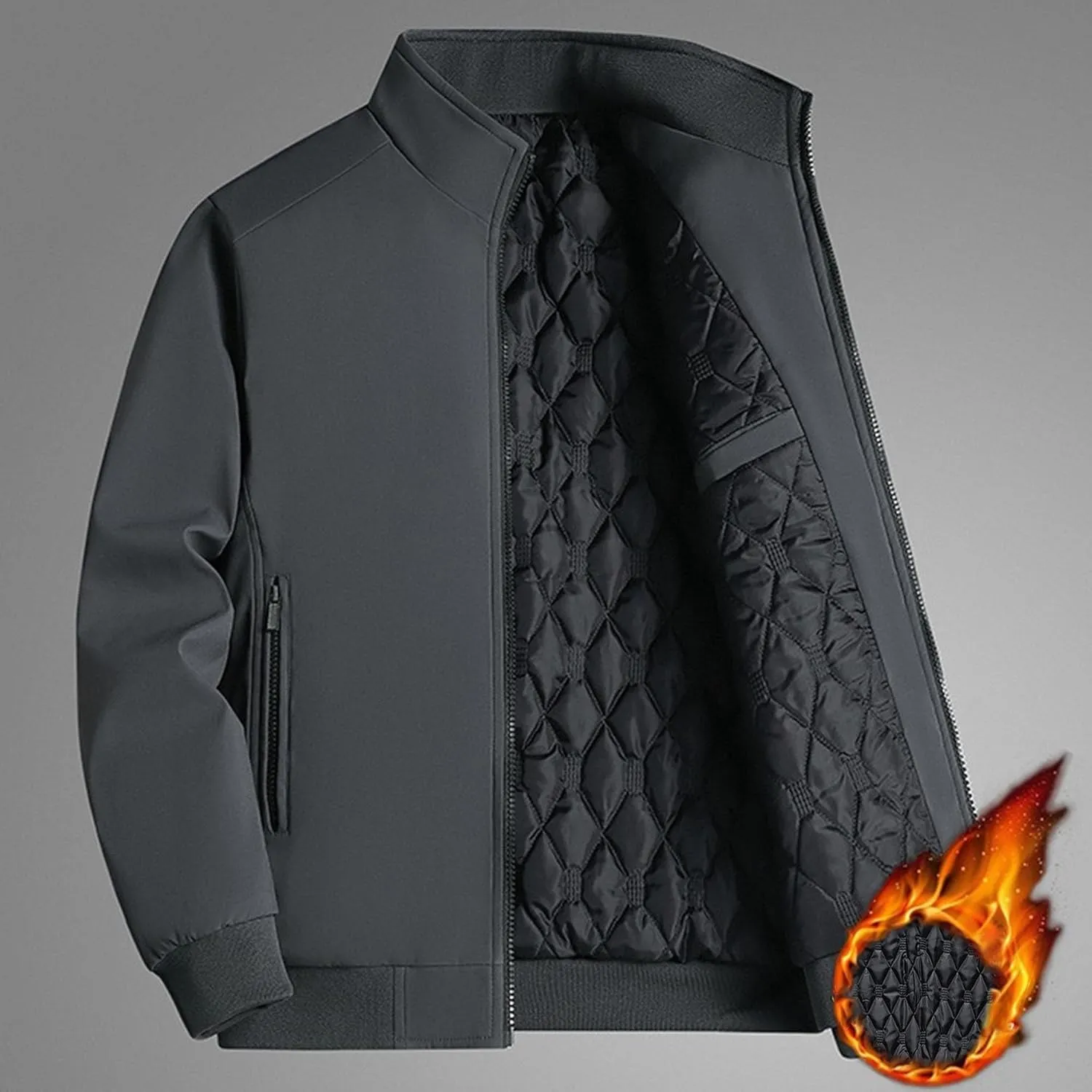 Men's Casual Windproof Bomber Jackets Full Zip Thickened Windbreaker Jackets Warm Winter Padded Coats