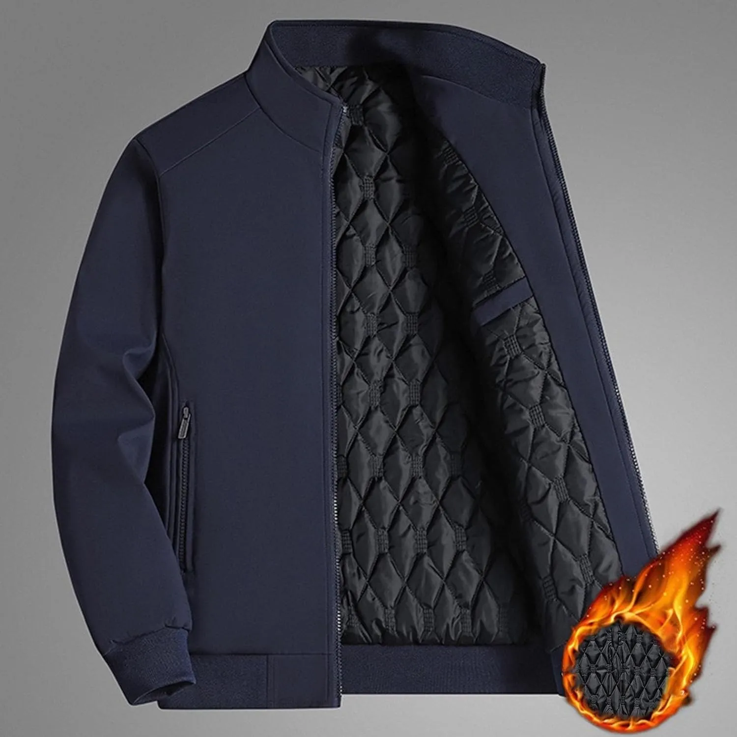 Men's Casual Windproof Bomber Jackets Full Zip Thickened Windbreaker Jackets Warm Winter Padded Coats