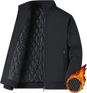 Men's Casual Windproof Bomber Jackets Full Zip Thickened Windbreaker Jackets Warm Winter Padded Coats