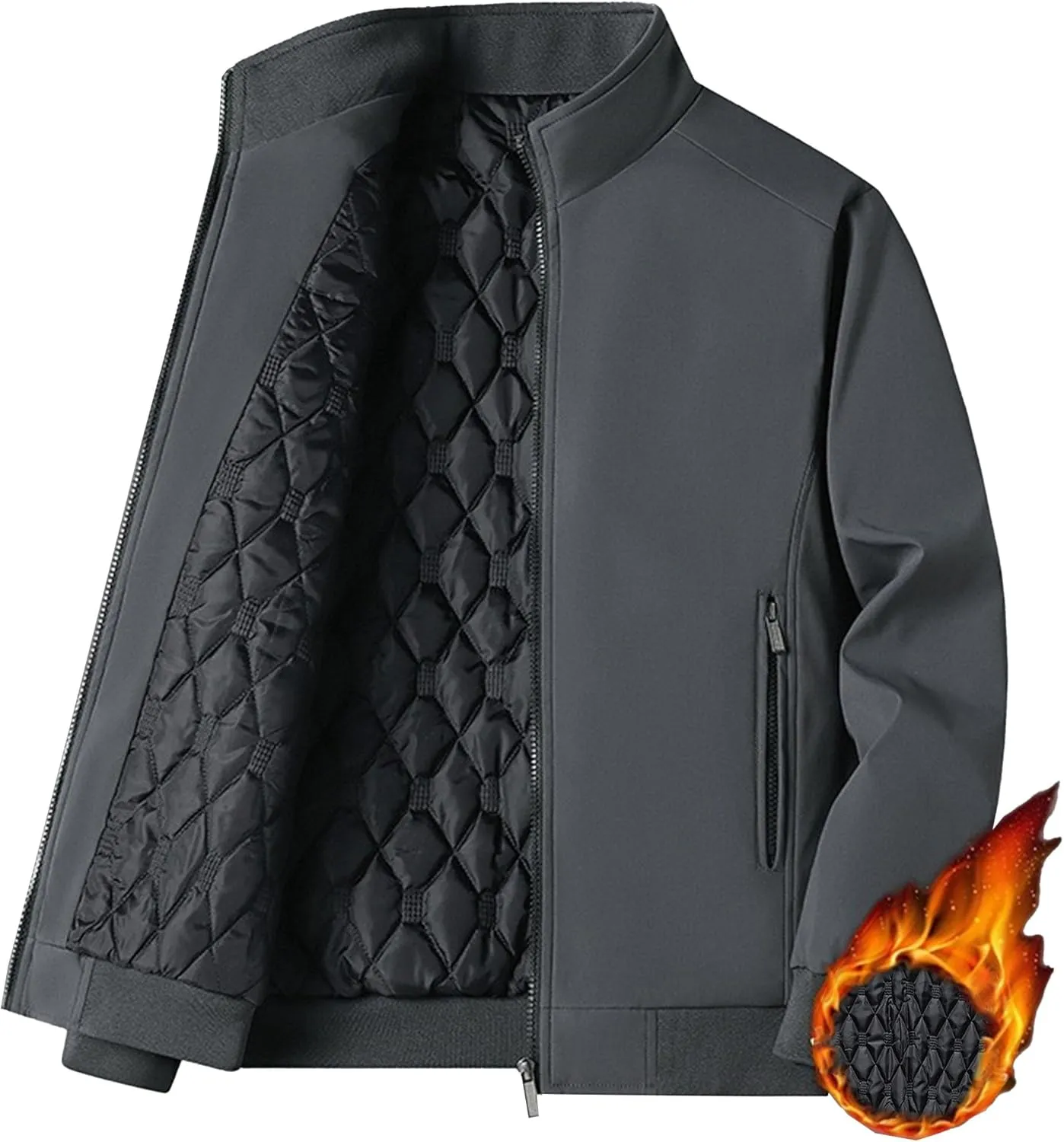 Men's Casual Windproof Bomber Jackets Full Zip Thickened Windbreaker Jackets Warm Winter Padded Coats