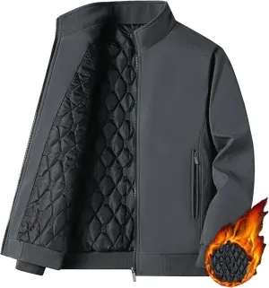 Men's Casual Windproof Bomber Jackets Full Zip Thickened Windbreaker Jackets Warm Winter Padded Coats