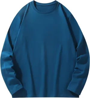 Men's Cotton Tshirts Casual Stylish Solid Long Sleeve Shirt Oversize Baggy Crewneck Breathable Pullover Tops 2024