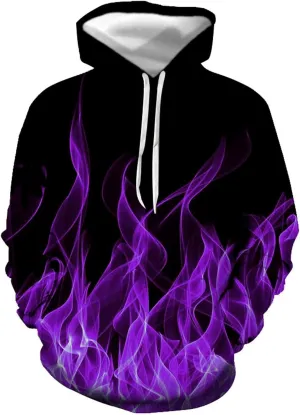 Men's Fashion Hoodies & Sweatshirts Drawstring Long Sleeve Casual Hooded Pullover 3D Flame Print Graphic Tee Shirts