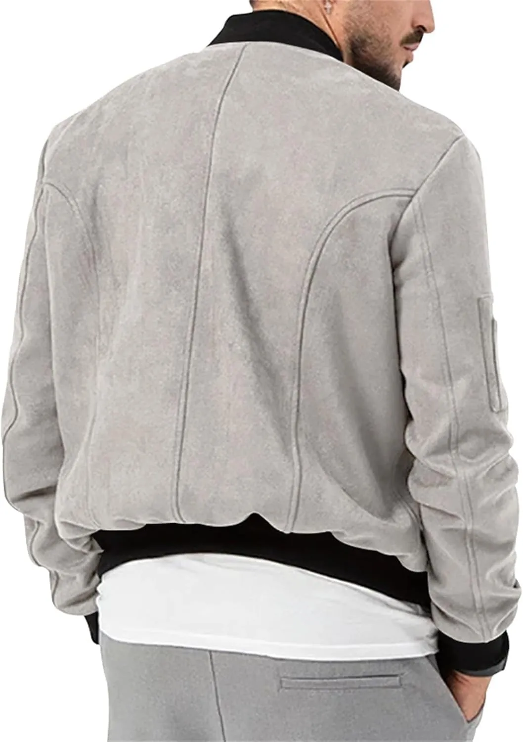 Mens Faux Suede Bomber Jackets 2024 Varsity Jacket Windbreaker Vintage Casual Lightweight Leather Coats Jackets