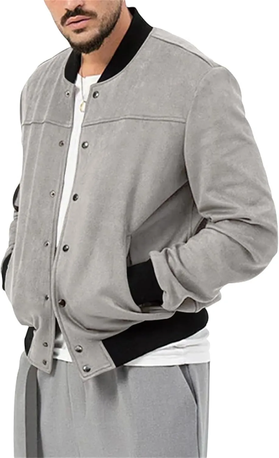 Mens Faux Suede Bomber Jackets 2024 Varsity Jacket Windbreaker Vintage Casual Lightweight Leather Coats Jackets