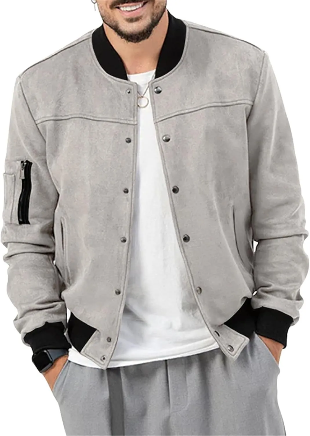 Mens Faux Suede Bomber Jackets 2024 Varsity Jacket Windbreaker Vintage Casual Lightweight Leather Coats Jackets