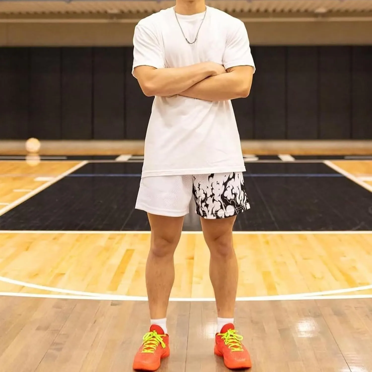 Men's Flame Star Basketball Shorts Breathable Mesh Retro Streetwear Gym Shorts