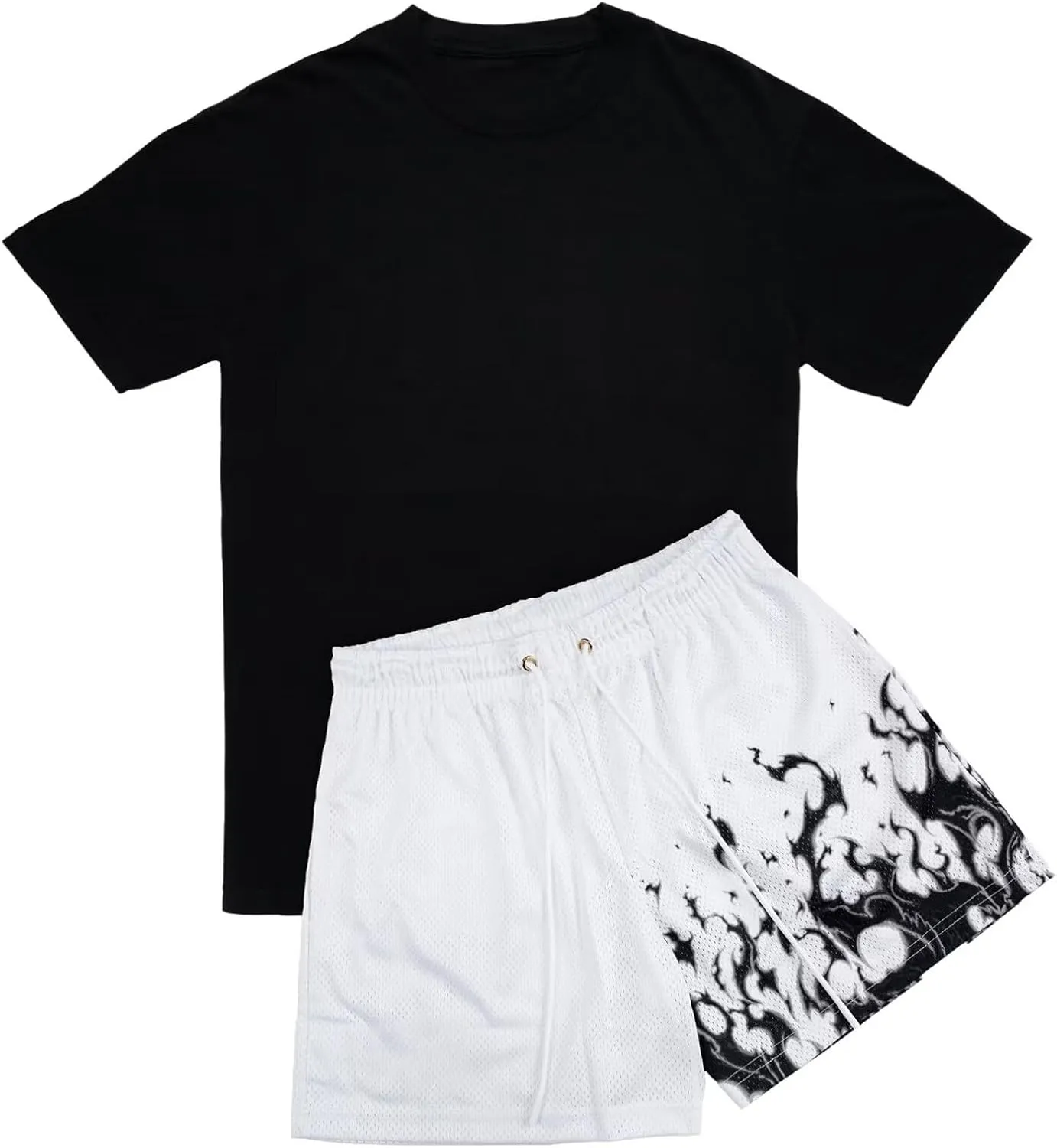 Men's Flame Star Basketball Shorts Breathable Mesh Retro Streetwear Gym Shorts