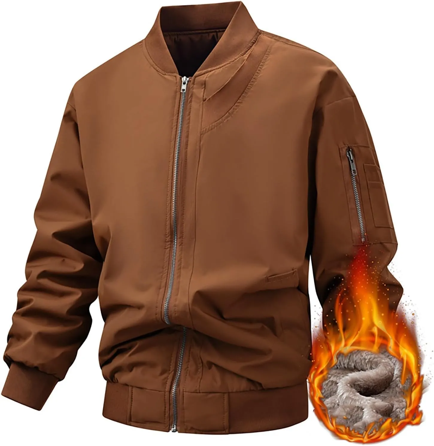 Mens Fleece Bomber Jacket Casual Plaid Jacquard Varsity Jacket Coat Zipper Pockets Windbreaker Softshell Jacket