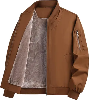 Mens Fleece Bomber Jacket Casual Plaid Jacquard Varsity Jacket Coat Zipper Pockets Windbreaker Softshell Jacket
