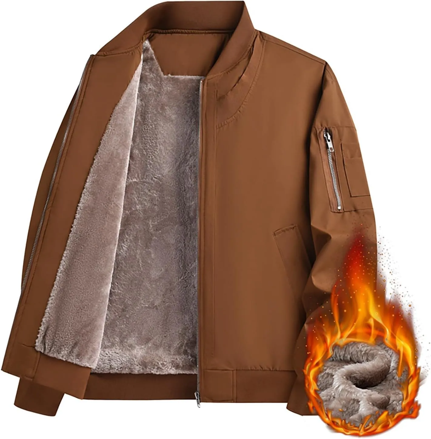 Mens Fleece Bomber Jacket Casual Plaid Jacquard Varsity Jacket Coat Zipper Pockets Windbreaker Softshell Jacket
