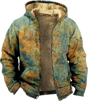 Men'S Fleece Jackets & Coats Heated Personalized Casual Printing Long Sleeve Zipper Thick Cotton Suit Winter