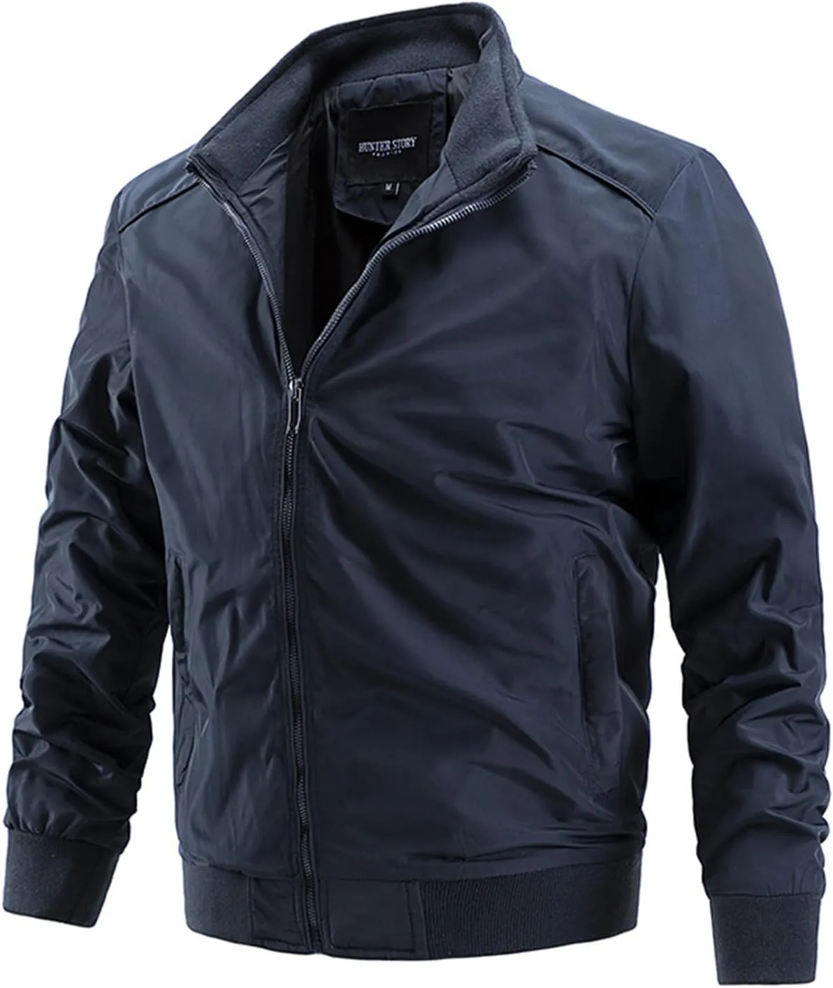 Mens Full Zip Stand Collar Shrug Jackets Lightweight Windproof Bomber Jackets for Fall Winter Outdoor