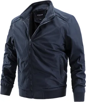 Mens Full Zip Stand Collar Shrug Jackets Lightweight Windproof Bomber Jackets for Fall Winter Outdoor