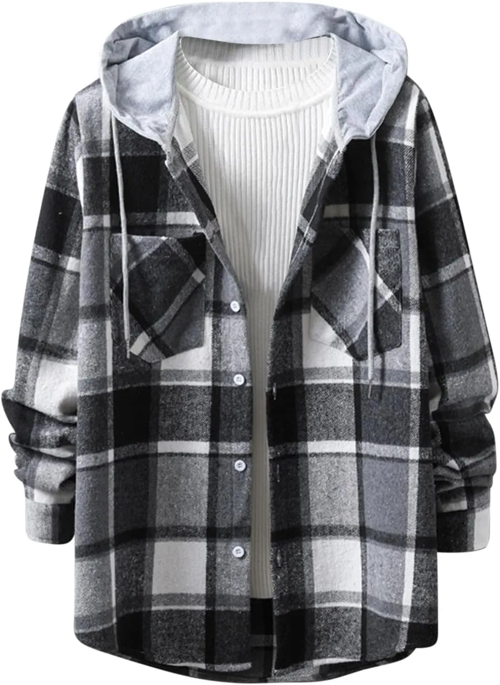 Men's Hooded Shirts Jackets Casual Long Sleeve Lightweight Hoodie New Casual Fashion Youth Button Winter Warm Coats