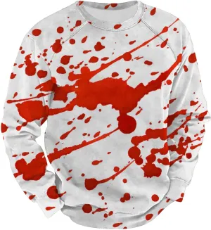 Men's Horror Blood Halloween Shirts Plus Size Fall Fashion Long Sleeve Crew Neck Sweatshirt Funny Tee Shirt Gift