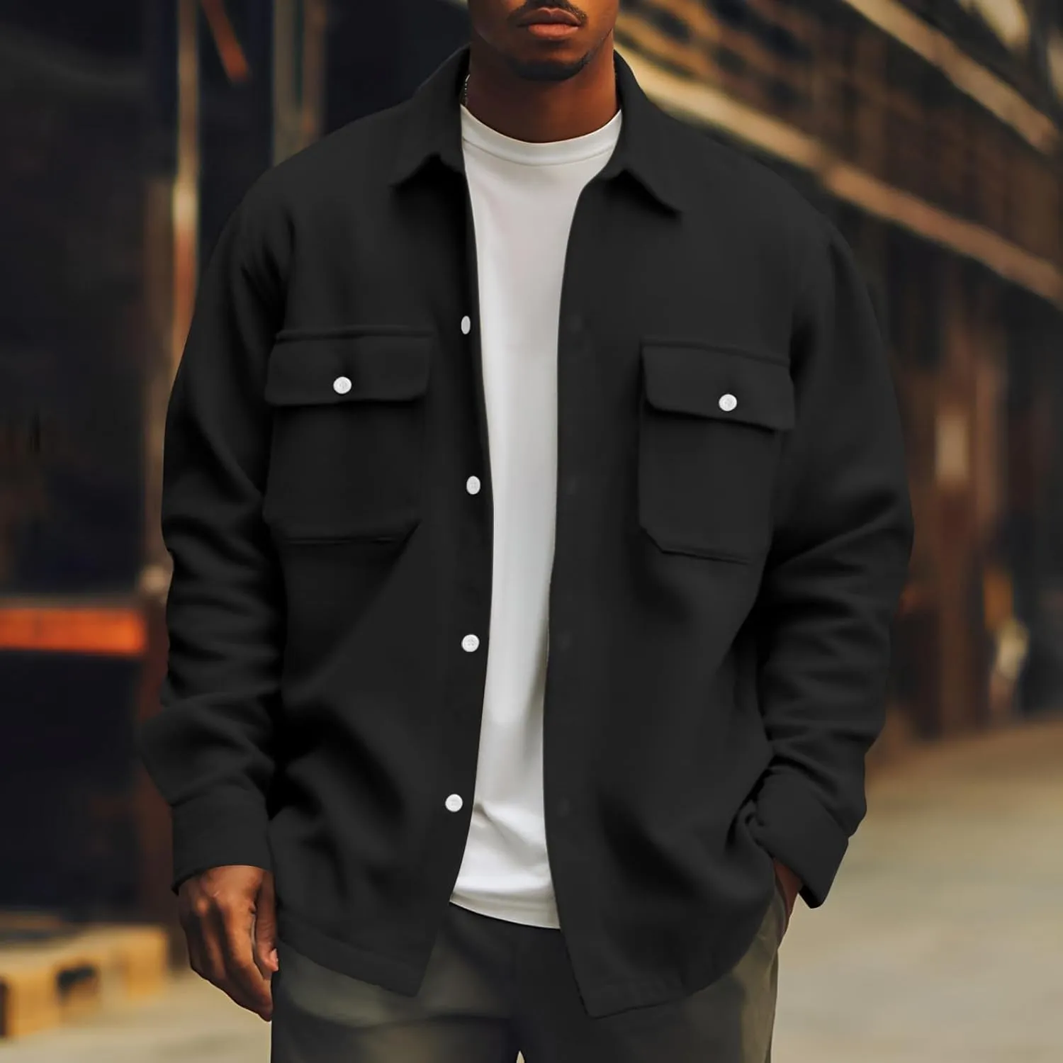 Men's Jackets Casual Button Up Corduroy Jackets Long Sleeve Fashion Stylish Lightweight Shirt Jacket, M-6XL