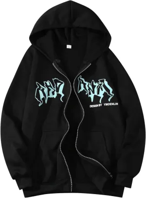 Mens Jackets Casual Lightweight Men'S Hip Hop Letter Printed Jacket Hooded Solid Color Full Zip Lightweight Jacket For Men Streewear Leisure Jacket Extra Large Life Jackets For Adults Men Black