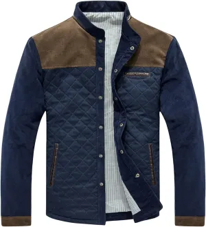 Mens Lightweight Diamond Quilted Puffer Down Jacket Business Casual Button Down Front for Autumn and Winter Wear