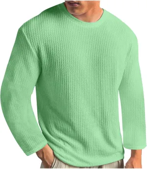Mens Long Sleeve Shirts Casual Solid Crewneck Sweatshirt Causal Stylish Solid Gym Workout Tee Tops Pullover Shirt