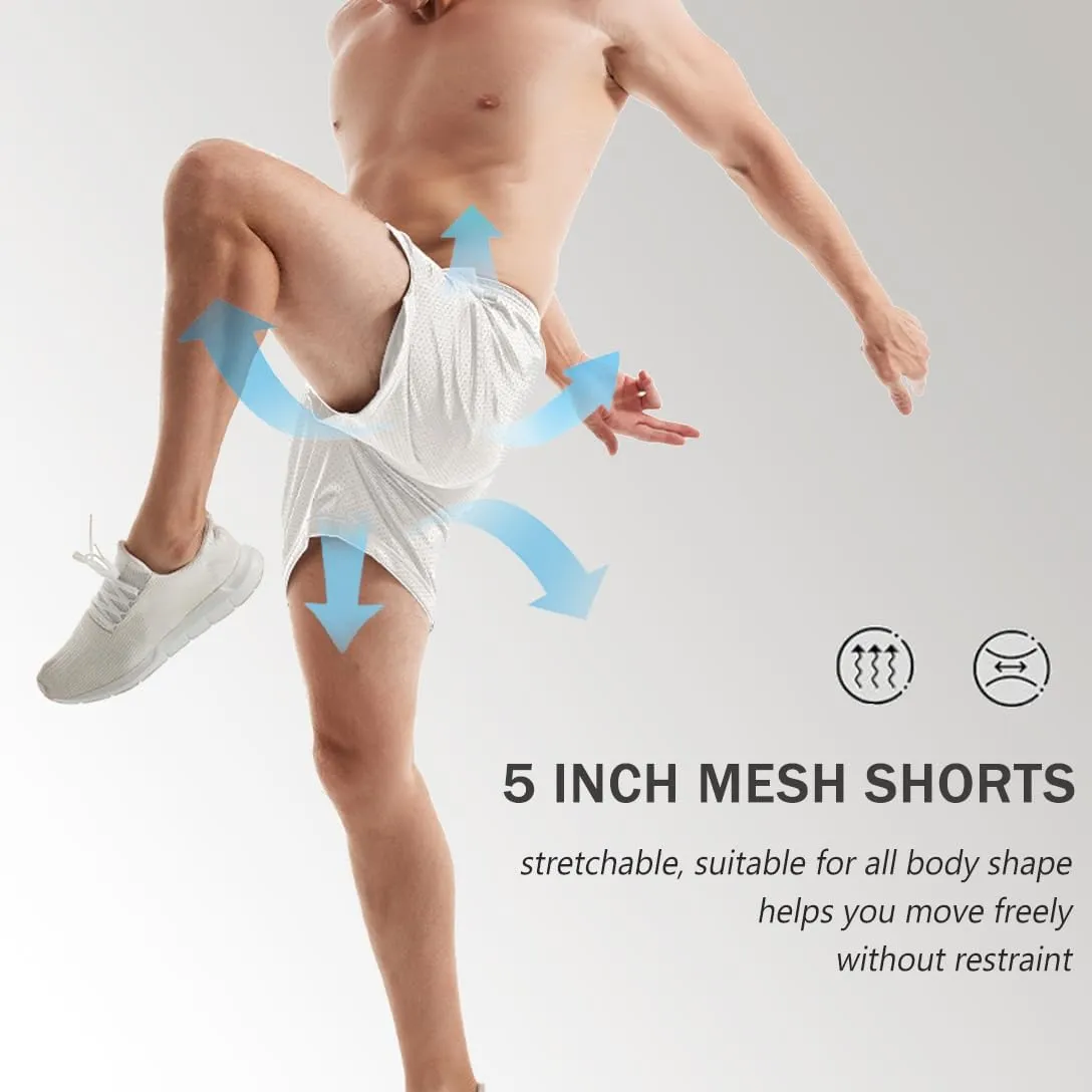 Men's Mesh Shorts 5.5 Inch Inseam Athletic Shorts Breathable Double Layer Fabric Basketball Shorts