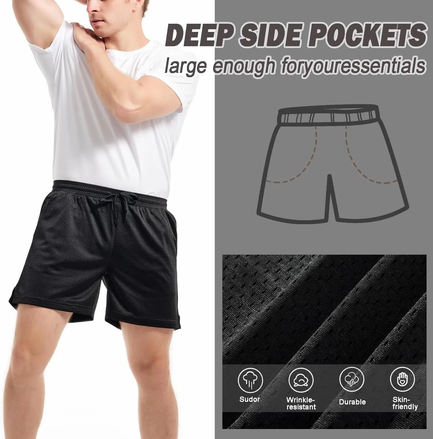 Men's Mesh Shorts 5.5 Inch Inseam Athletic Shorts Breathable Double Layer Fabric Basketball Shorts