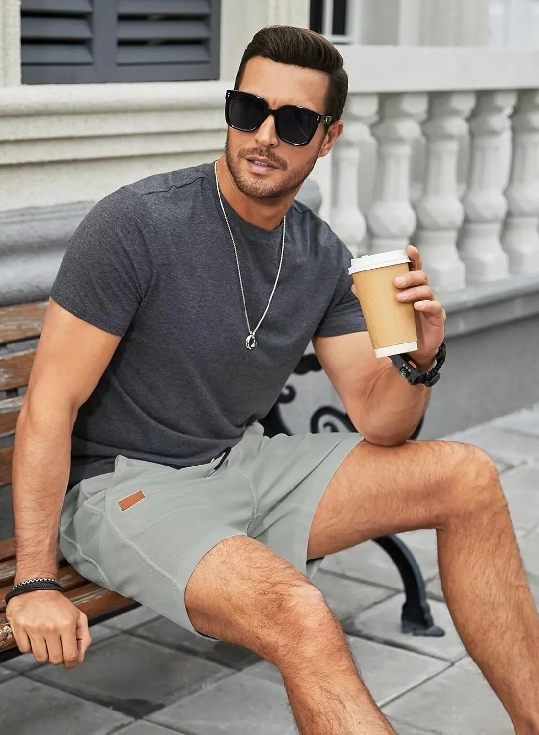 Mens Shorts Casual Waffle Elastic Waistc Drawstring 7" Shorts Summer Beach Lightweight Shorts with Pockets