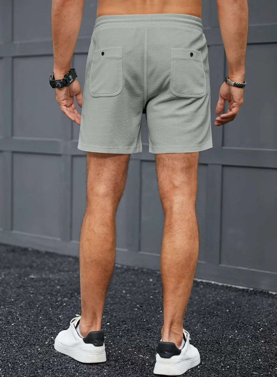 Mens Shorts Casual Waffle Elastic Waistc Drawstring 7" Shorts Summer Beach Lightweight Shorts with Pockets