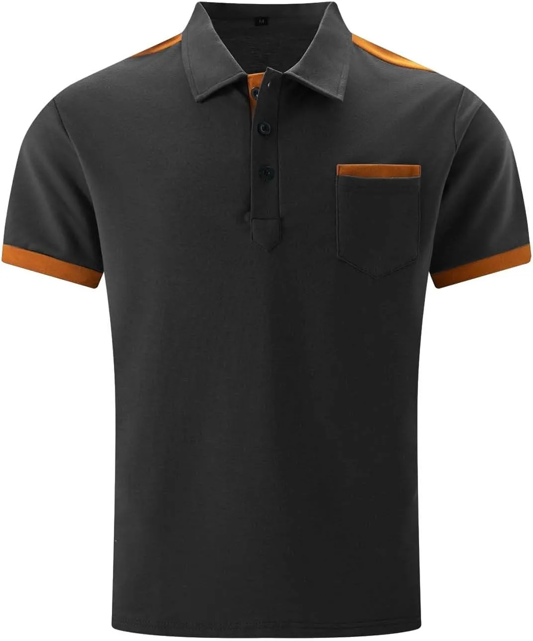 Men's Slim Fit Polo Shirt Lapel Collar Button Down Patchwork Color Matching Work T Shirt Lightweight Tops with Pocket