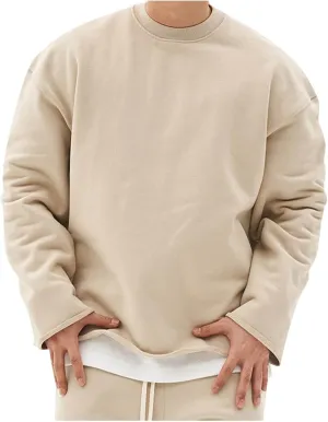 Mens Solid Color Crewneck Long Sleeve T-Shirt Oversized Casual Pullover Top Loose Fit Comfy Shirts Y2k Streetwear
