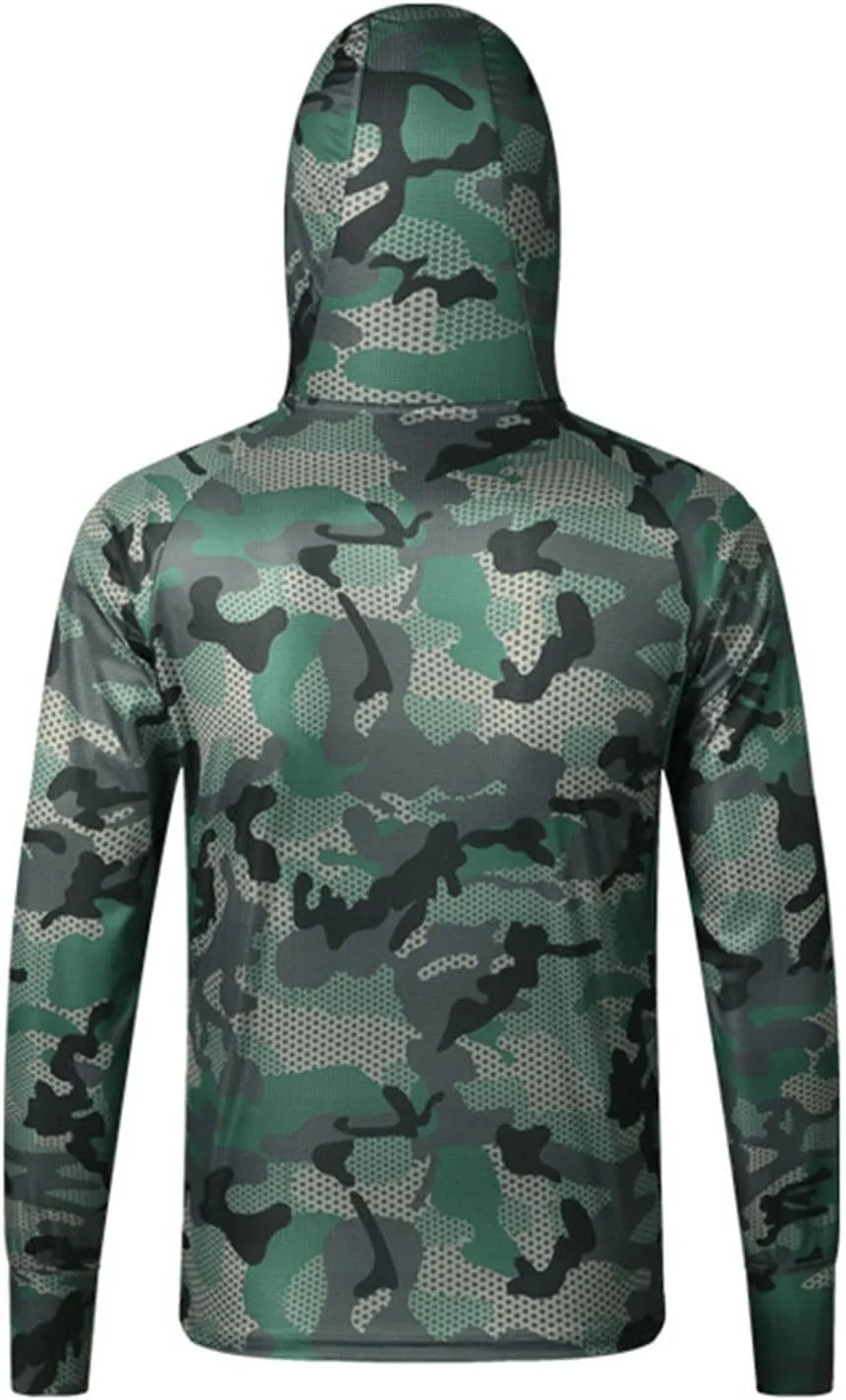Mens Sun Protection Camouflage Zip Long Sleeve Jacket Breathable Lightweight Hooded Coat Outdoor Fishing Outwear